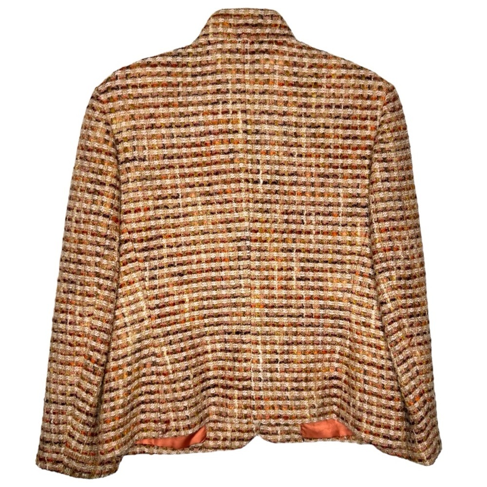 TALBOTS - 100% Wool Ivory, Green, Rust, Brown Tweed Blazer w Pockets - Size 10 - Picture 2 of 8